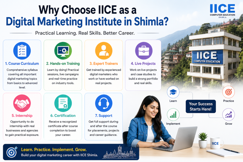 Why choose IICE as a digital marketing institute in Shimla with practical training, live projects, internship, certification, expert trainers, and career support
