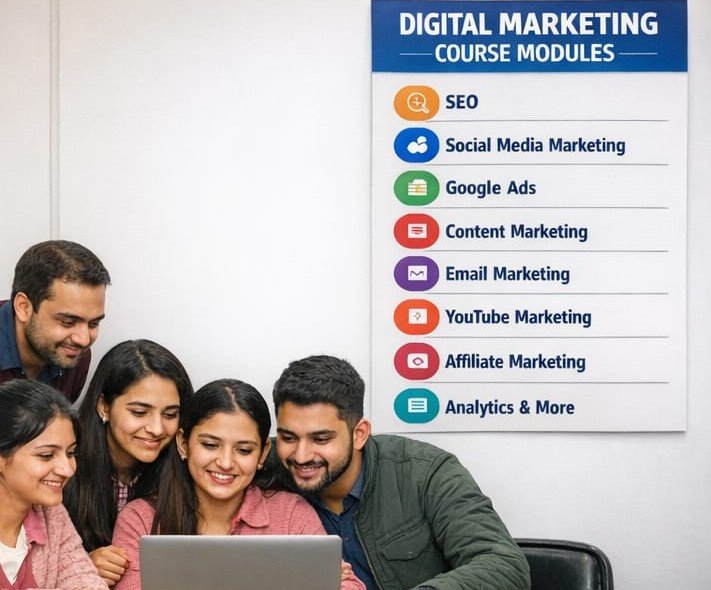 students learning digital marketing skills