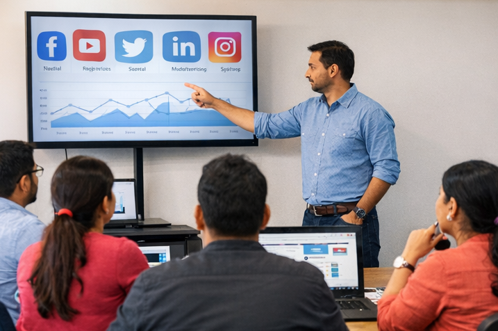 Business owners learning social media marketing strategies in IICE Computer Education Shimla