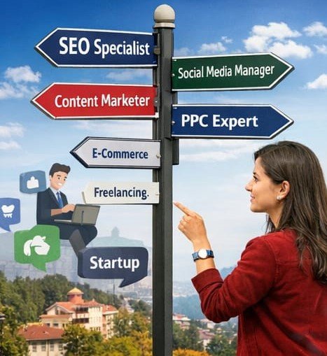 students learning digital marketing skills in computer lab